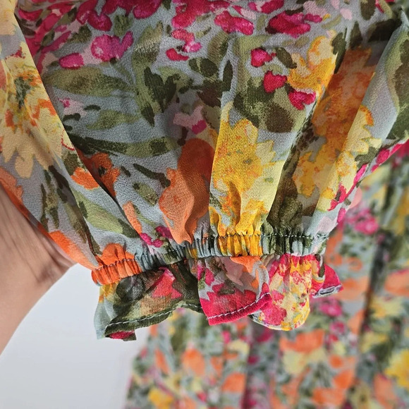 {LC Lauren Conrad} Off-the-Shoulder Midi Dress in Floral Print - Size Medium - Picture 11 of 15